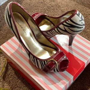 Charlotte Russe Zebra and Red Peep Toe Pumps